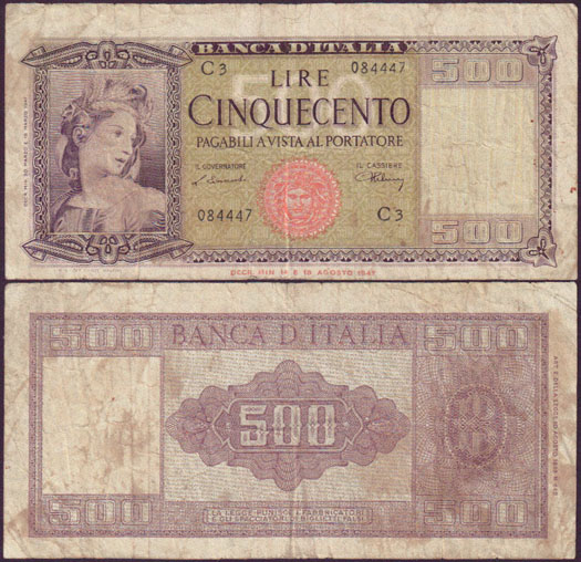 1947 Italy 500 Lire L001695